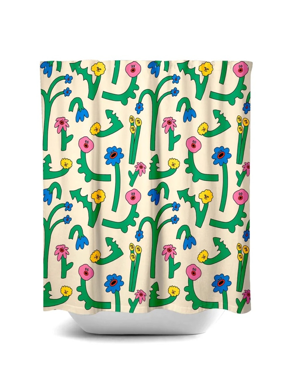 Shower Curtain with bold print singing flowers